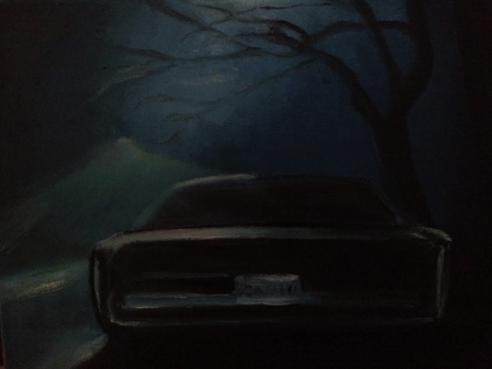 Lars Weller, The black car, 2014, olieverf op doek, 30x24 cm Lars Weller, The black car, 2014, olieverf op doek, 30x24 cm