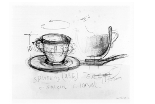 Colonial Tea Cup, 1983, voorbereidende schets, houtskool, Collectie FRAC Poitou-Charentes Colonial Tea Cup, 1983, voorbereidende schets, houtskool, Collectie FRAC Poitou-Charentes